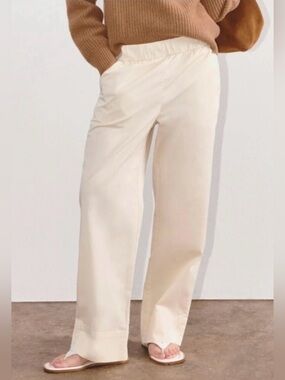 Everlane The Easy Pant in Cream Wide-Leg Pants Organic Cotton Size Large
